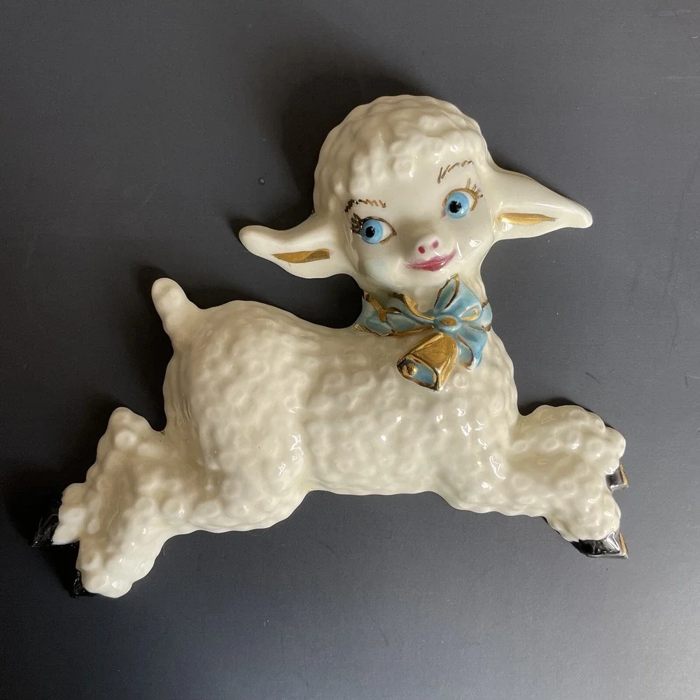 Vtg Nursery Rhyme Little Bo Peep With Her Sheep Ceramic Wall Plaque Hand Painted